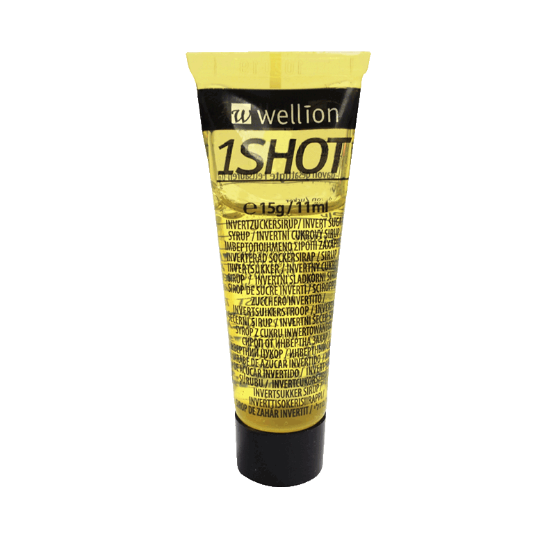 Wellion 1SHOT Invertzuckersirup - der sofortige Energy-Shot in richtiger Portion. Liefert sofort und über einen längeren Zeitraum Energie durch 3 versch. Zuckerarten (Glukose, Saccharose, Fruktose). Angenehmer Vanillegeschmack. Wiederverschließbar. Foto Tube