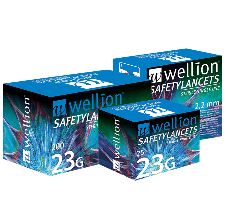 Wellion Safetylancets 23G - Ideal for vision problems, reduced fine motor skills and for the elderly. Fast and easy handling. Gentle and safe. Minimized pain due to ultra-sharp needle. Perfect for healthcare professionals, hospitals and nursing homes. Sterile and avoiding puncture injuries. Picture